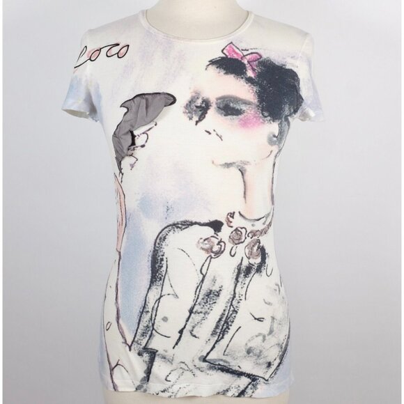 Chanel 2010 36 US 4 T shirt top Coco smoking watercolor painted - Picture 1 of 16